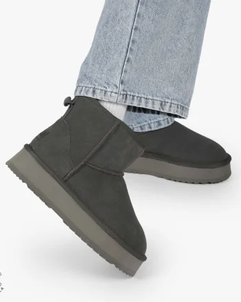 CIZME TIP UG DAMA din PIELE NATURALA INTOARSA CRL0893 CULOARE: GRI INCHIS
