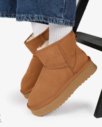 CIZME TIP UG DAMA din PIELE NATURALA INTOARSA CRL0893 CULOARE:CAMEL