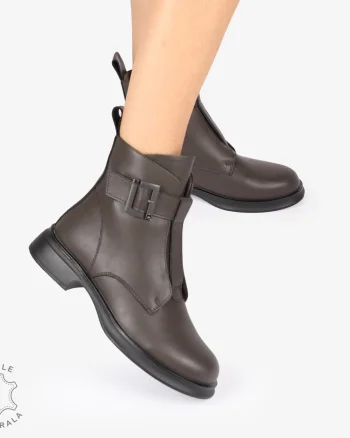 Ghete Dama Piele Naturala cu Cataramă Metalică CRL1265 Maro