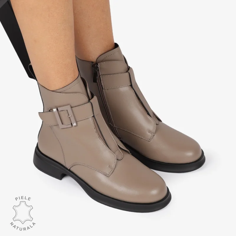 Ghete Dama Piele Naturala cu Cataramă Metalică CRL1265 KHAKI