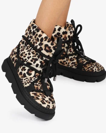 Ghete DAMA din Material Fas moderne cu imprimeu Leopard IMBLANITE CRL1257 Bej