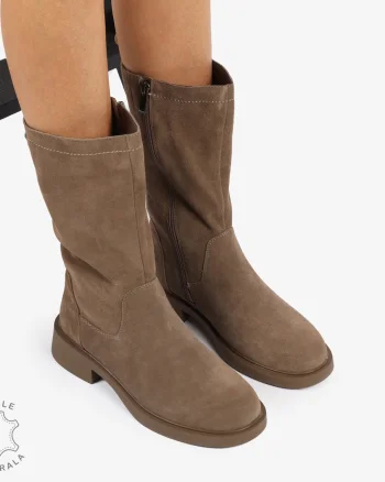 Cizme Damă din Piele Naturală Intoarsa Inalte cu inchidere fermoar CRL1252 Khaki
