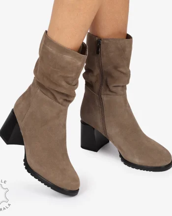 Cizme Dama din Piele Naturală Intoarsa cu toc Gros CRL1246 Khaki