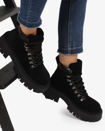 Ghete PIELE Naturala INTOARSA Intoarsa Tip Combat Boot CRL1240 Negru