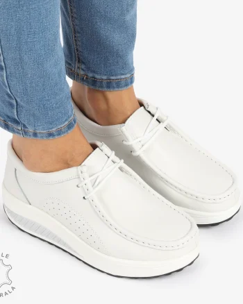 Mocasini dama din Piele Naturala CRL1219 ALB