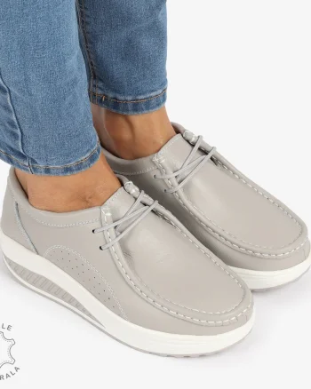 Mocasini dama din Piele Naturala CRL1219 GRI
