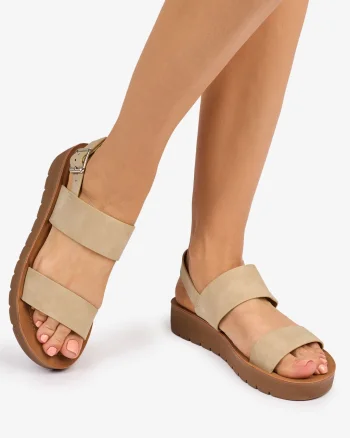 SANDALE dama din Piele ECOLOGICA CU BRETELE CRL1093 CULOARE: BEJ