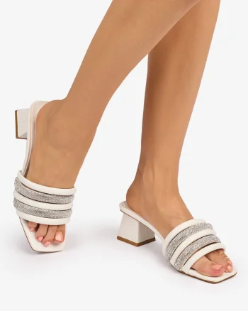 Pantofi eleganti dama din Piele ECOLOGICA cu toc gros si strasuri CRL1086 CULOARE: Alb