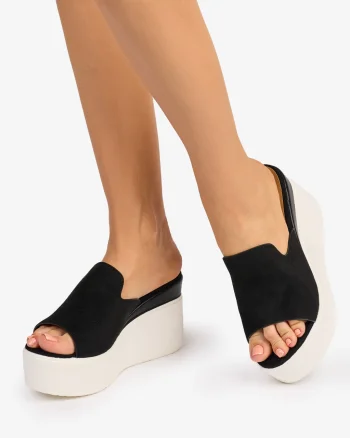 SANDALE dama din Piele ECOLOGICA INTOARSA CU PLATFORMA CRL1077 CULOARE: NEGRU