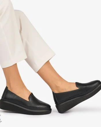 Balerini dama din Piele Naturala cu fundita CRL1074 CULOARE: Negru