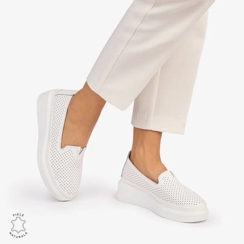 Balerini dama din Piele Naturala cu fundita CRL1074 CULOARE: Alb
