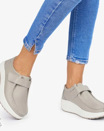 Mocasini dama din Piele Naturala CRL0063 CULOARE:GRI