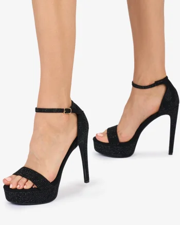 SANDALE ELEGANTE dama din Piele ECOLOGICA CU STRASURI PE TOT CRL1032 NEGRU