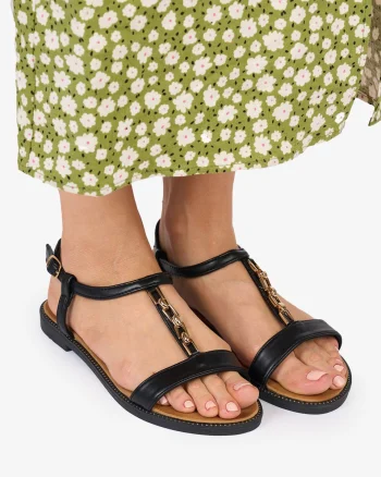 SANDALE dama PIELE ECOLGICA CU DETALIU AURIU CRL1028 Culoare: NEGRU