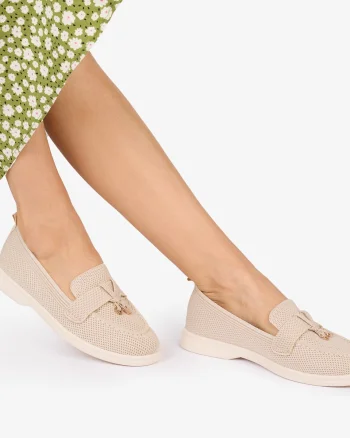 MOCASINI dama TEXTIL CU DETALIU AURIU CRL1027 Culoare: BEJ