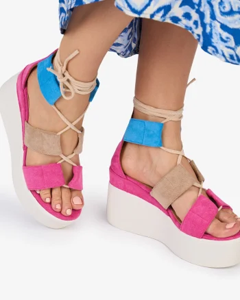 SANDALE Dama DIN PIELE ECOLOGICA INTOARSA CU PLATFORMA CRL1023 Culoare: FUCSIA