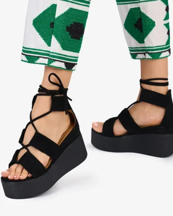 SANDALE Dama DIN PIELE ECOLOGICA INTOARSA CU PLATFORMA CRL1023 Culoare: NEGRU
