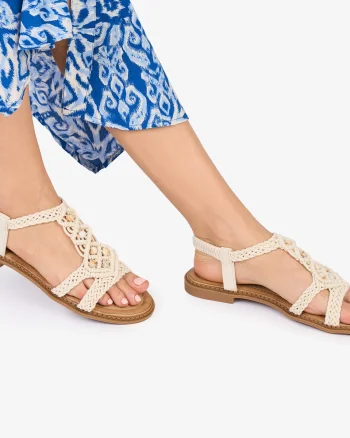SANDALE Dama DIN TEXTIL CU MODEL In stil indian CRL1018 Culoare: BEJ