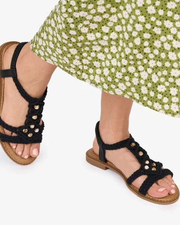 SANDALE Dama DIN TEXTIL CU MODEL In stil indian CRL1018 Culoare: NEGRU