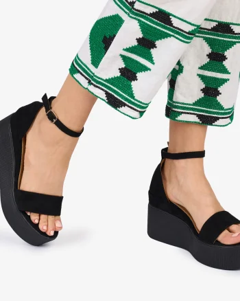 SANDALE dama Piele ECOLOGICA INTOARSA CU PLATFORMA CRL1010 Culoare: Negru