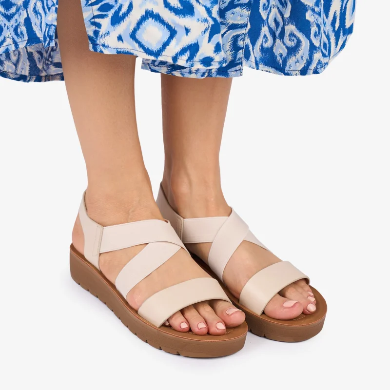 SANDALE dama Piele ECOLOGICA CRL1009 CU ELASTIC Culoare: BEJ