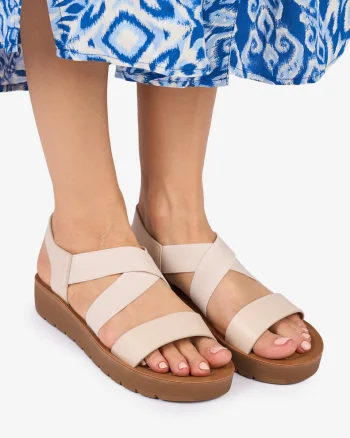 SANDALE dama Piele ECOLOGICA CRL1009 CU ELASTIC Culoare: BEJ