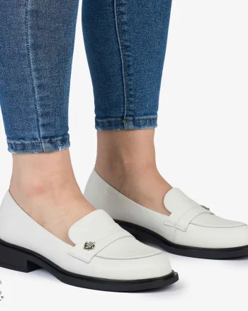 MOCASINI dama din Piele Naturala cu model CRL0994 ALB