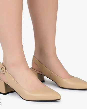 PANTOFI ELEGANTI dama din Piele Naturala CU TOC MIC CRL0988 BEJ