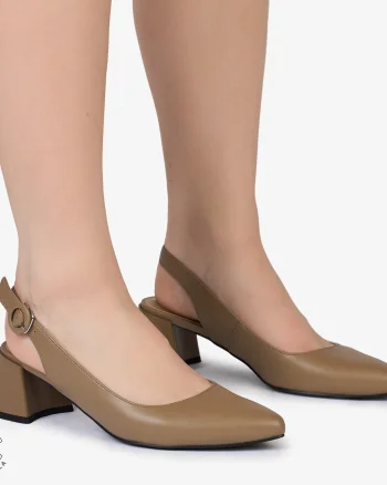 PANTOFI ELEGANTI dama din Piele Naturala CU TOC MIC CRL0988 KHAKI