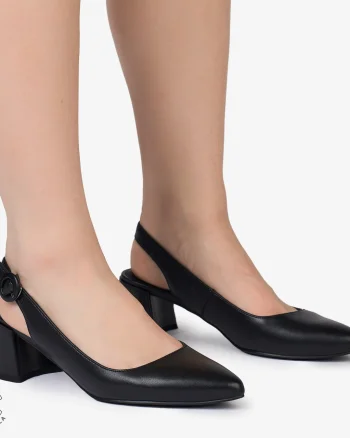 PANTOFI ELEGANTI dama din Piele Naturala CU TOC MIC CRL0988 NEGRU