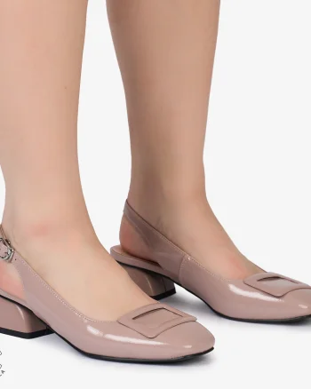 PANTOFI ELEGANTI dama din Piele Naturala CU TOC MIC SI DETALIU PATRAT CRL0986 ROZ