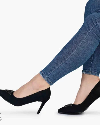Pantofi Eleganți dama din Piele Naturala INTOARSA CRL0979 NEGRU