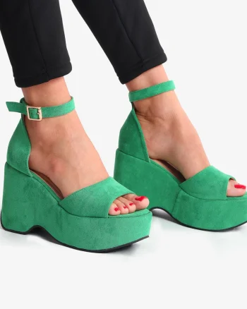 SANDALE DIN PIELE ECOLOGICA INTOARSA CU PLATFORMA CRL0737 Verde