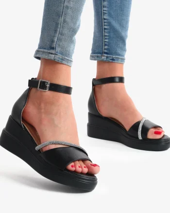 SANDALE DIN PIELE ECOLOGICA CU PLATFORMA CRL07828 NEGRU