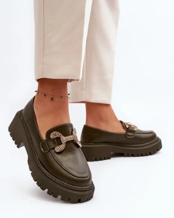 Mocasini DAMA din PIELE ECOLOGICA CU DETALIU AURIU CRL0975 CULOARE: Verde inchis