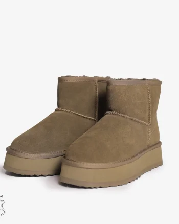 CIZME TIP UG DAMA din PIELE NATURALA INTOARSA CRL0893 CULOARE:OLIVE