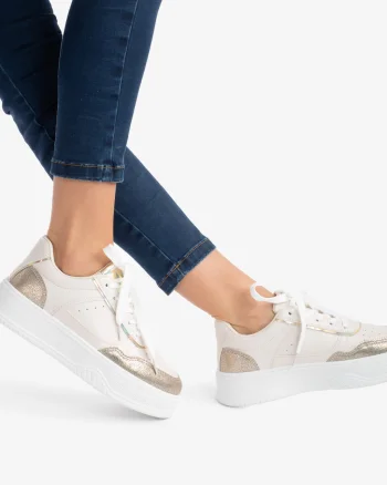 SNEAKERS DAMA din PIELE ECOLOGICA CRL0892 CULOARE:BEJ
