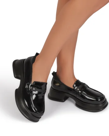 Mocasini dama din Piele Naturala CRL0841 NEGRU