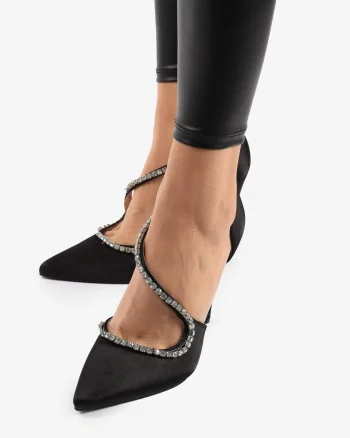 PANTOFI ELEGANTI DIN SATIN CU STRASURI SI MODEL CRL0800