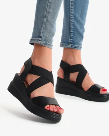 SANDALE DIN PIELE ECOLOGICA CU PLATFORMA CRL0735 Negru
