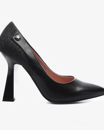 Pantofi Eleganti din Piele Ecologica cu toc special si Sclipici CRL0724 NEGRU