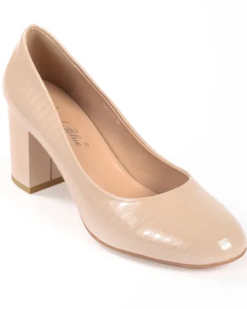 Pantofi Eleganți dama din Piele Ecologică Lăcuită CRL0132 Nude