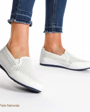 Mocasini ALbi Perforați din Piele naturală CRL0224