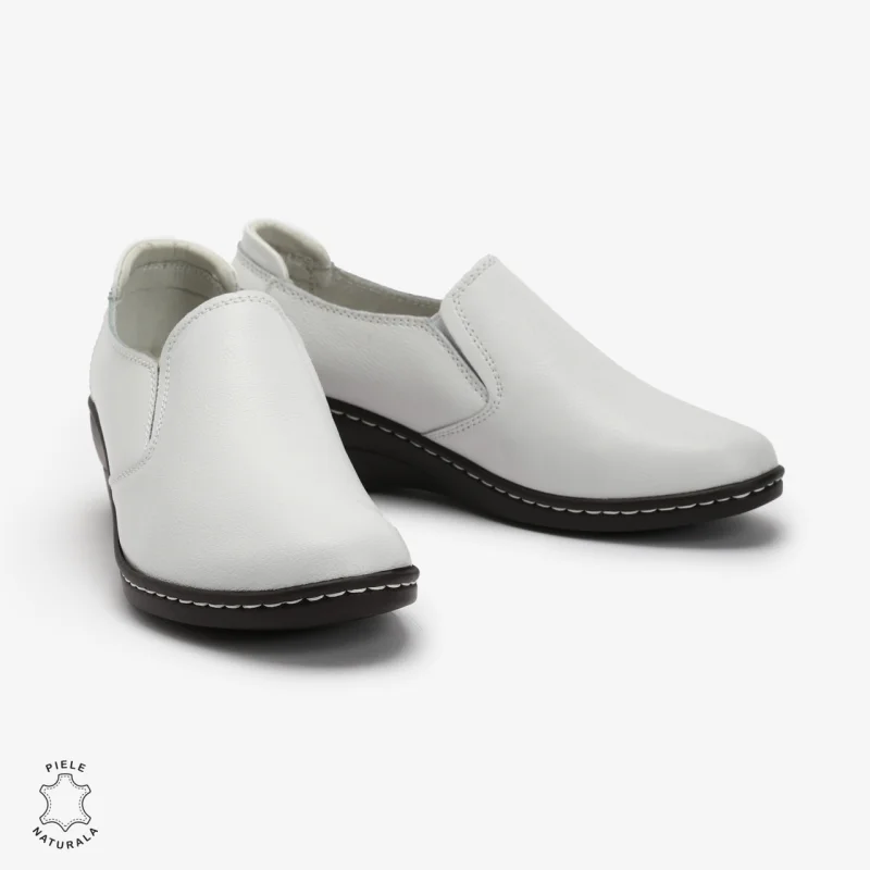 Mocasini Dama din Piele naturală CRL0118 Alb