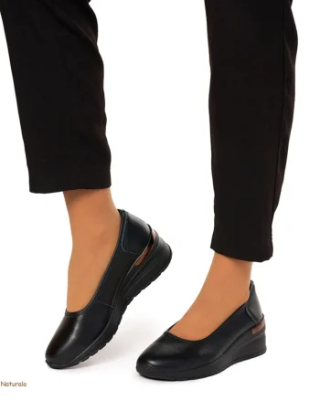 Balerini Dama Piele Naturala slip-on CRL0082 NEGRU