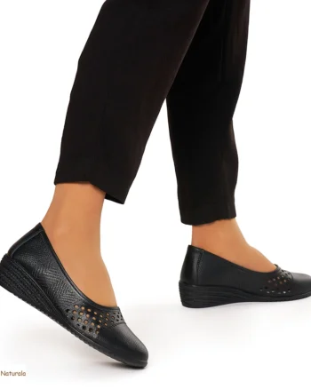 Pantofi Perforati Dama Piele Naturala Slip-on CRL0077 NEGRU