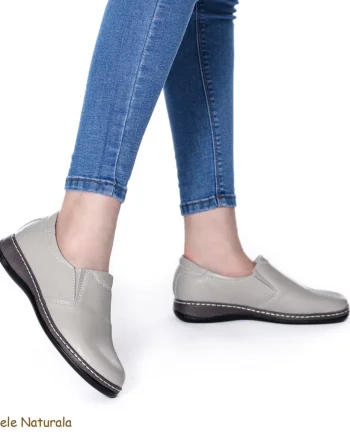 Mocasini dama din piele naturala cu talpa plata CRL0014 GRI