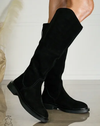 Cizme DAMA din PIELE NATURALA CU toc gros CRL1499 Negru Suede
