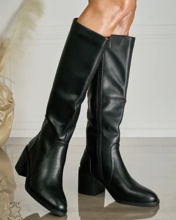 Botine DAMA din PIELE NATURALA CU TOC GROS CRL1500 Negru