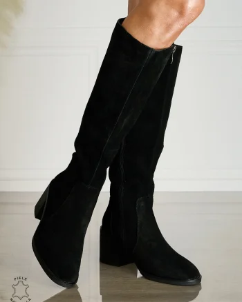 Botine DAMA din PIELE NATURALA CU TOC GROS CRL1500 Negru Suede